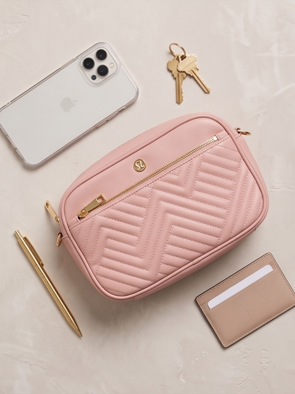 lululemon athletica Blush Quilted Chevron Crossbody with Patterned Strap